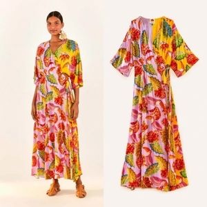Farm Rio Mixed Beaks & Bananas Wrap Dress